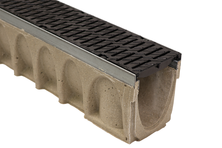 6" Wide Multi V Galvanized  Edge Polymer Concrete Sloped Trench Drain Kit - 10 Foot Complete